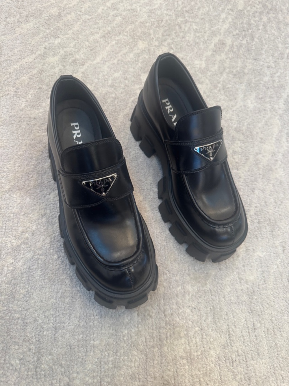 Prada Black Leather Monolith Loafers